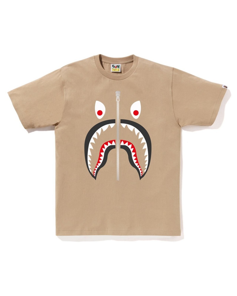 T Shirts Bape Mad Shark Beige Homme | GUR-16155689